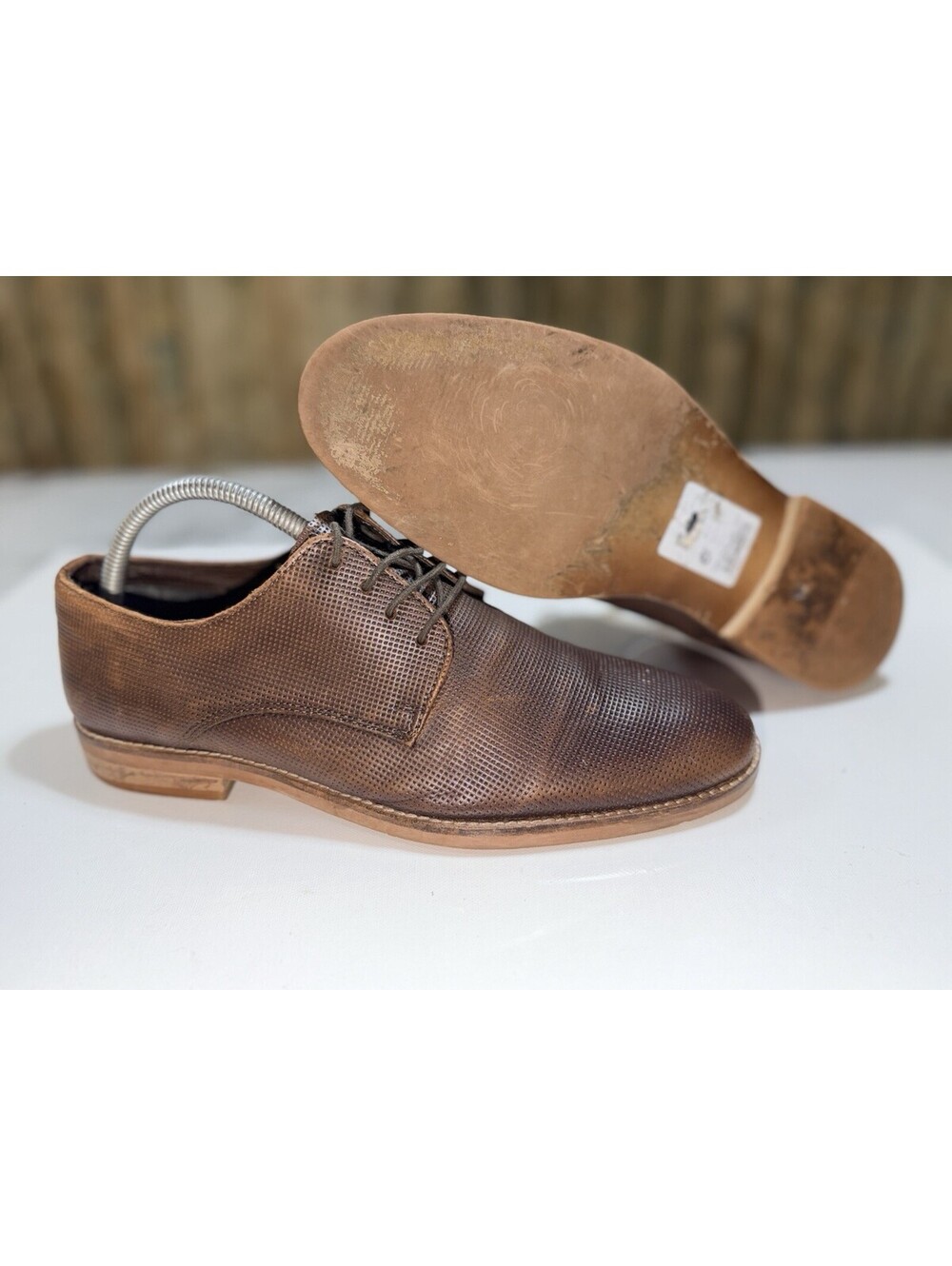 NEXT Hell For Leather Mens US 8 EU 41 Brown Textured Leather Derby Dress Shoes